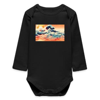 Wellen bei Sonnenuntergang in Ukiyoe - Baby Organic Langarmbody - Schwarz - Vorne