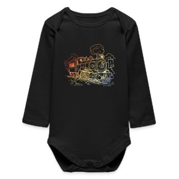 90er Lokomotive Skizze - Baby Organic Langarmbody - Schwarz - Vorne