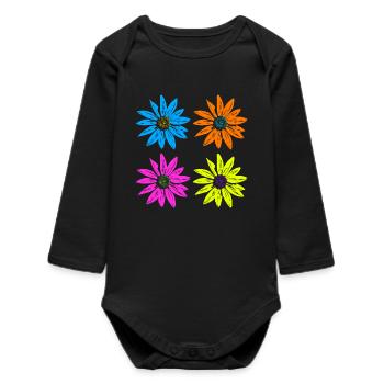 Floral Pop Art Four Colors - Baby Organic Long-Sleeved Bodysuit - black - Front