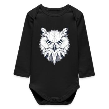geometrische Schnee-Eule- Polygonen Motiv - Baby Organic Langarmbody - Schwarz - Vorne