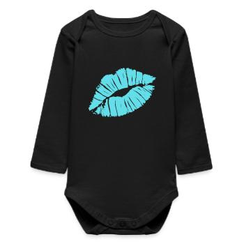 Smooch Blauer Lippenstift Kiss Mark Love Statement T-Shirt - Baby Organic Langarmbody - Schwarz - Vorne