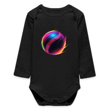 Baseball Ball Vaporwave - Baby Organic Long-Sleeved Bodysuit - black - Front