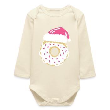 Donut mit Weihnachtsmütze - Baby Organic Langarmbody - Natur - Vorne
