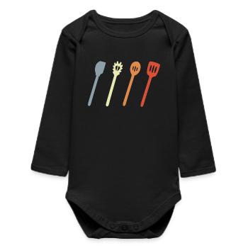 Croquis de cuillère de cuisine - Body bébé manches longues biologique - noir - Devant
