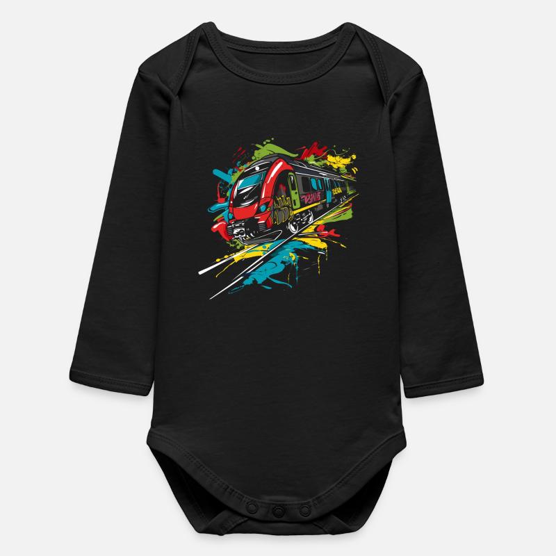 Graffiti Railway - Baby Organic Long-Sleeved Bodysuit - black