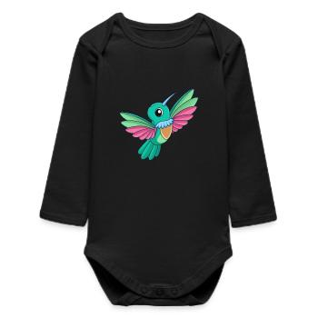 Colibri Mascotte mignonne Personnage de dessin animé Kawaii - Body bébé manches longues biologique - noir - Devant