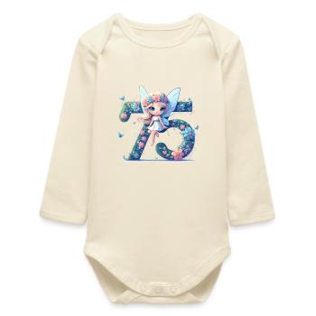 75 Years Fairy Elf Birthday Anniversary Gift - Baby Organic Long-Sleeved Bodysuit - soft Ecru - Front