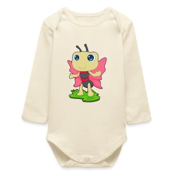Butterfly Bow Tie - Baby Organic Long-Sleeved Bodysuit - soft Ecru - Front