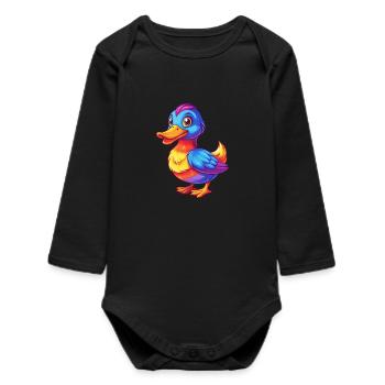 canard coloré Kawaii personnage de dessin animé Clipart - Body bébé manches longues biologique - noir - Devant