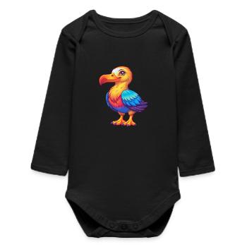 Albatross Colorful Kawaii Cartoon Character Animal - Baby Organic Long-Sleeved Bodysuit - black - Front