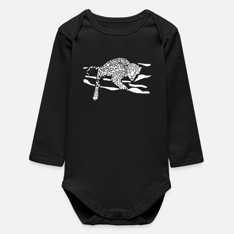 Leopard Jump Silhouette - Baby Organic Long-Sleeved Bodysuit - black