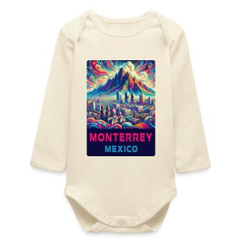 Monterrey Mexico Design - Baby Organic Long-Sleeved Bodysuit - soft Ecru - Front
