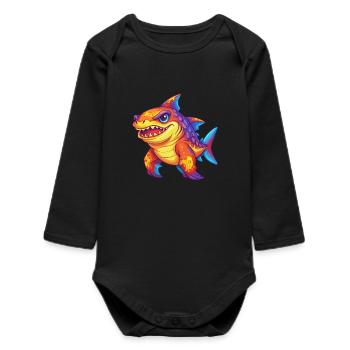 Wobbegong Hai Buntes Kawaii Cartoon Meerestier - Baby Organic Langarmbody - Schwarz - Vorne