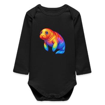 Seekuh Bunt Kawaii Cartoon Meerestier - Baby Organic Langarmbody - Schwarz - Vorne
