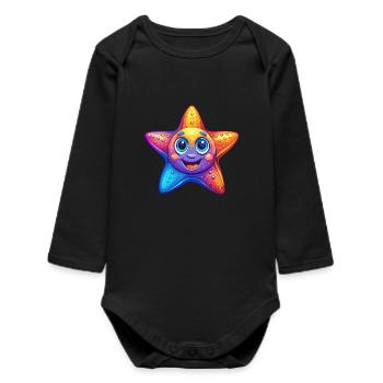 Seestern Buntes Kawaii Cartoon Meerestier - Baby Organic Langarmbody - Schwarz - Vorne