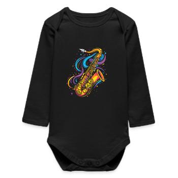 Saxophone Cartoon Look - Baby Organic Long-Sleeved Bodysuit - black - Front
