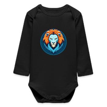 Lion mignon Kawaii dessin animé Clipart Animal Pet Logo - Body bébé manches longues biologique - noir - Devant