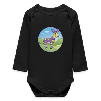 Okapi Cute Kawaii Cartoon Clipart Animal Pet - Baby Organic Long-Sleeved Bodysuit - black - Front
