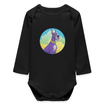 Great Dane Dog Cute Kawaii Cartoon Clipart Animal - Baby Organic Long-Sleeved Bodysuit - black - Front