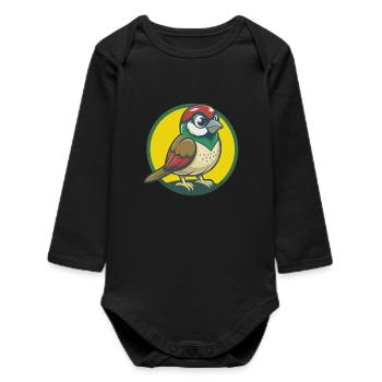 Sparrow Cute Kawaii Cartoon Clipart Pet Animal - Baby Organic Long-Sleeved Bodysuit - black - Front