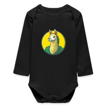 Llama Cute Kawaii Cartoon Clipart Pet Animal - Baby Organic Long-Sleeved Bodysuit - black - Front