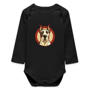 Great Dane Dog Colorful Kawaii Cartoon Character - Baby Organic Long-Sleeved Bodysuit - black - Front