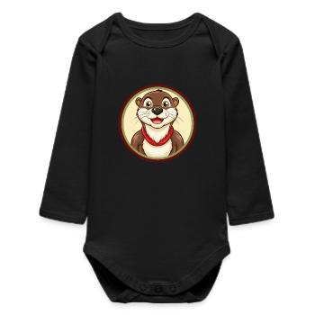 loutre coloré kawaii dessin animé personnage clipart - Body bébé manches longues biologique - noir - Devant