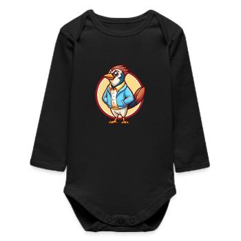 Jay oiseau drôle Kawaii dessin animé Clipart Animal de compagnie - Body bébé manches longues biologique - noir - Devant
