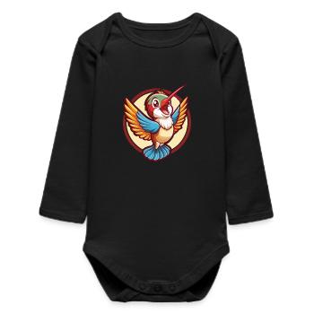 colibri drôle kawaii dessin animé clipart animal - Body bébé manches longues biologique - noir - Devant