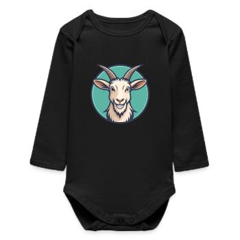 Chèvre Kawaii Dessin animé Personnage Animal Animal Visage - Body bébé manches longues biologique - noir - Devant