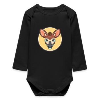 Okapi Kawaii Cartoon Figur Tier Haustier Gesicht - Baby Organic Langarmbody - Schwarz - Vorne