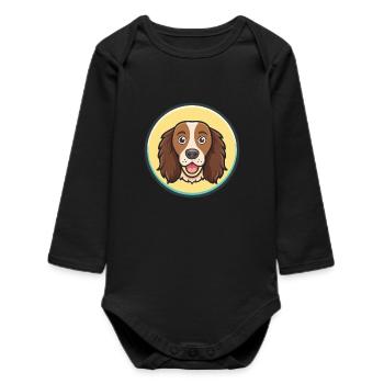 Braque allemand à poil long chien race dessin animé Kawaii - Body bébé manches longues biologique - noir - Devant