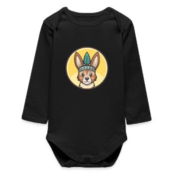 Hare Indian Dog Breed Funny Cartoon Kawaii Clipart - Baby Organic Long-Sleeved Bodysuit - black - Front