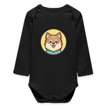Spitz indien chien race dessin animé Kawaii Clipart animal de compagnie - Body bébé manches longues biologique - noir - Devant