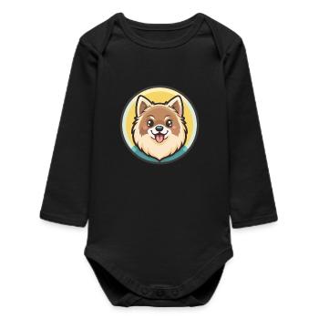Spitz nordique chien race dessin animé Kawaii Clipart animal de compagnie - Body bébé manches longues biologique - noir - Devant