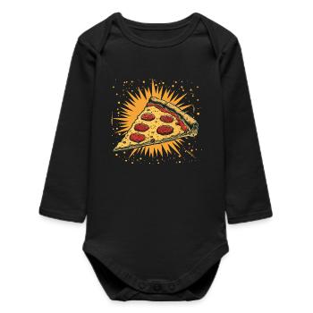 Pizza Slice Graphic - Baby Organic Long-Sleeved Bodysuit - black - Front
