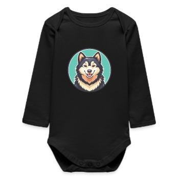 Chien Esquimau Canadien Race Dessin Animé Kawaii Clipart - Body bébé manches longues biologique - noir - Devant