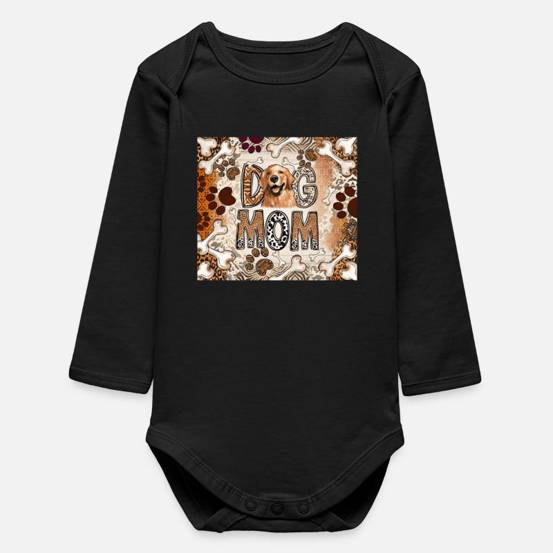 Dog Mom Leopard Print - Baby Organic Long-Sleeved Bodysuit - black