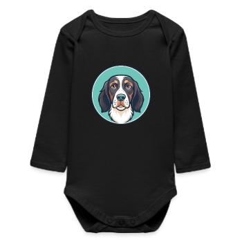 Frisian Pointing Dog Breed Cartoon Kawaii Clipart - Baby Organic Long-Sleeved Bodysuit - black - Front