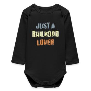Railway lovers - Baby Organic Long-Sleeved Bodysuit - black - Front