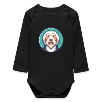 Vieux chien de berger anglais chien race dessin animé Kawaii animal de compagnie - Body bébé manches longues biologique - noir - Devant