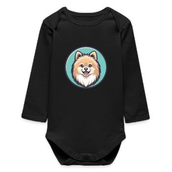 Poméranien Spitz Chien Race Dessin Animé Kawaii Clipart - Body bébé manches longues biologique - noir - Devant