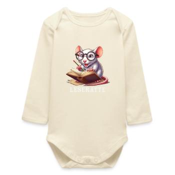 Bookworm with glasses and book - Baby Organic Long-Sleeved Bodysuit - soft Ecru - Front