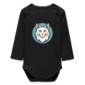 Angora turc Chat Race Dessin animé Kawaii Animal Animal Pet - Body bébé manches longues biologique - noir - Devant