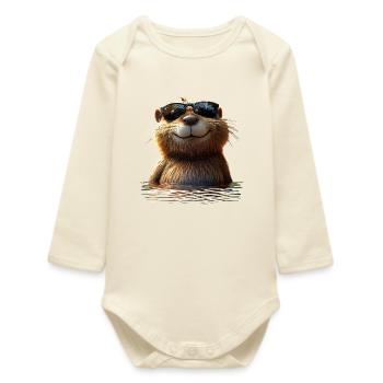 Beaver Motif Beaver Whisperer Rodents Cute Beaver - Baby Organic Long-Sleeved Bodysuit - soft Ecru - Front