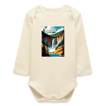 Yellowstone National Park Travel Poster Souvenir - Baby Organic Long-Sleeved Bodysuit - soft Ecru - Front