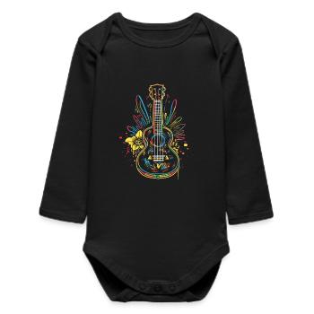 Ukulele Line Art - Baby Organic Long-Sleeved Bodysuit - black - Front
