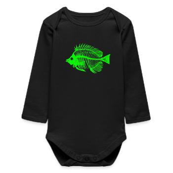 Conception de squelette de poisson brillant - Body bébé manches longues biologique - noir - Devant