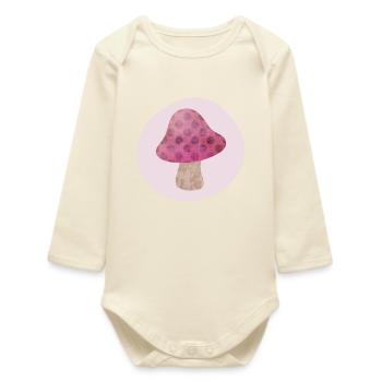 Mushroom Circle Autumn Pink Girl Fairy Tale Dots Forest - Baby Organic Long-Sleeved Bodysuit - soft Ecru - Front