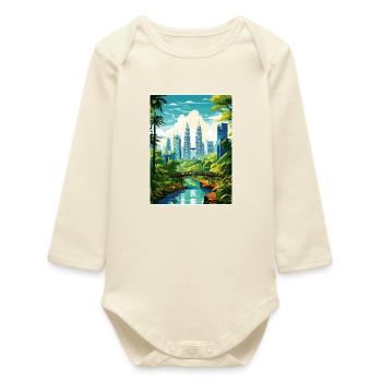 Kuala Lumpur Malaysia Travel Poster Souvenir WPA - Baby Organic Long-Sleeved Bodysuit - soft Ecru - Front